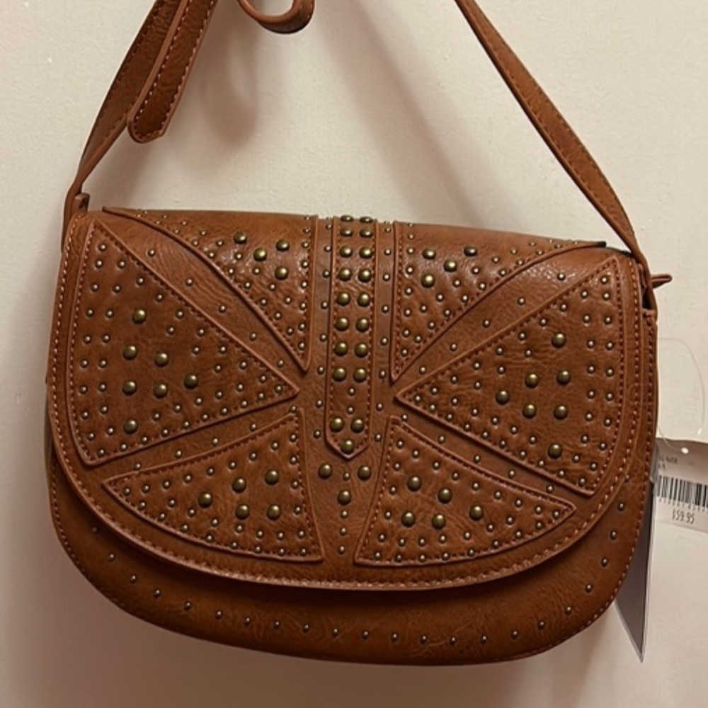 ALTARS STATE Studded BrownMAN MADE Leather Crossbody Bag